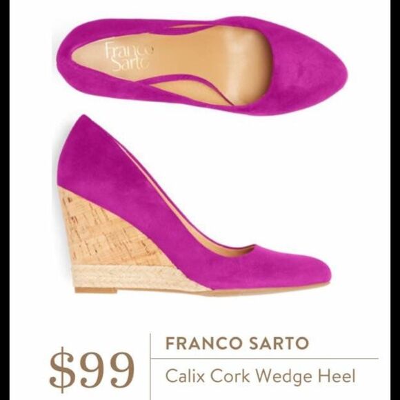 Franco Sarto Calix Cork Wedge Heel - Pink Suede | Size 7.5 - Picture 1 of 10